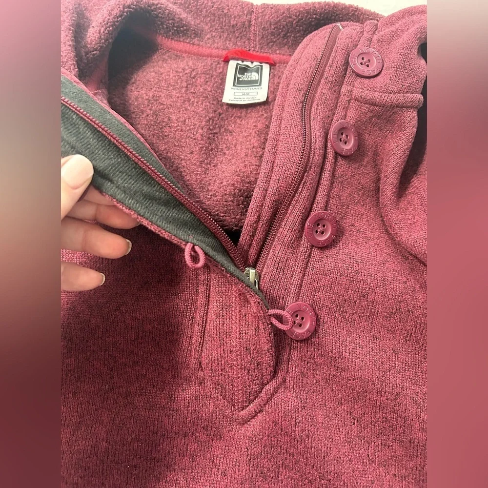 The North Face Hoodie Crescent Sunshine Maroon Fleece Pullover Womens Size M - Picture 6 of 12